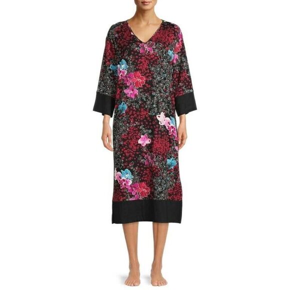 N Natori Studio Size Small Women's Floral  Cozy Knit Lounger Dress Midi G1 - Picture 1 of 10